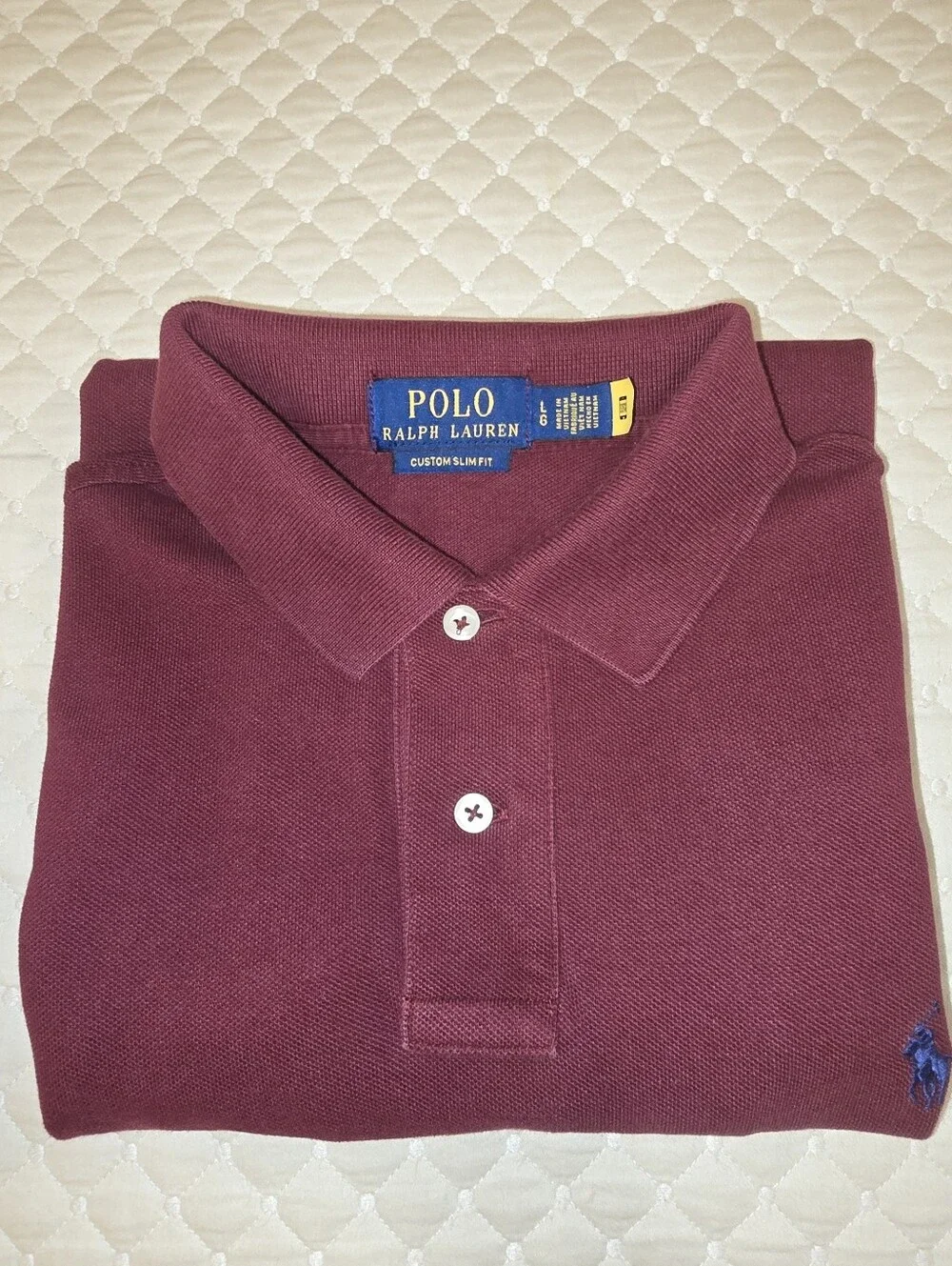 Lg- (3) Ralph Lauren Mens Polo Trio in Navy Stripe, Forest Green & Burgundy.
